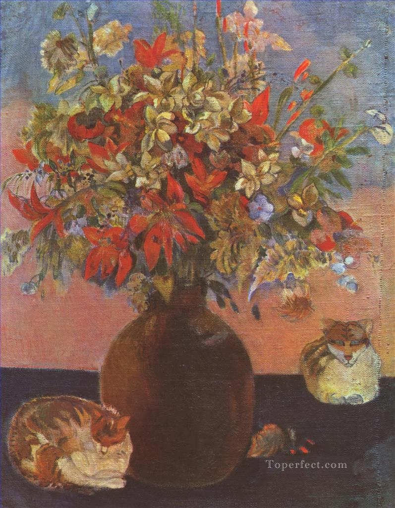 Still life with cats Paul Gauguin flowers Oil Paintings